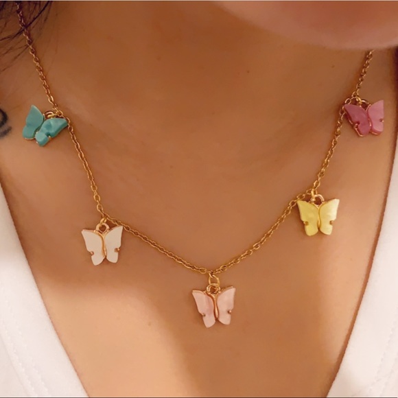 Multi Color Butterfly Necklace 